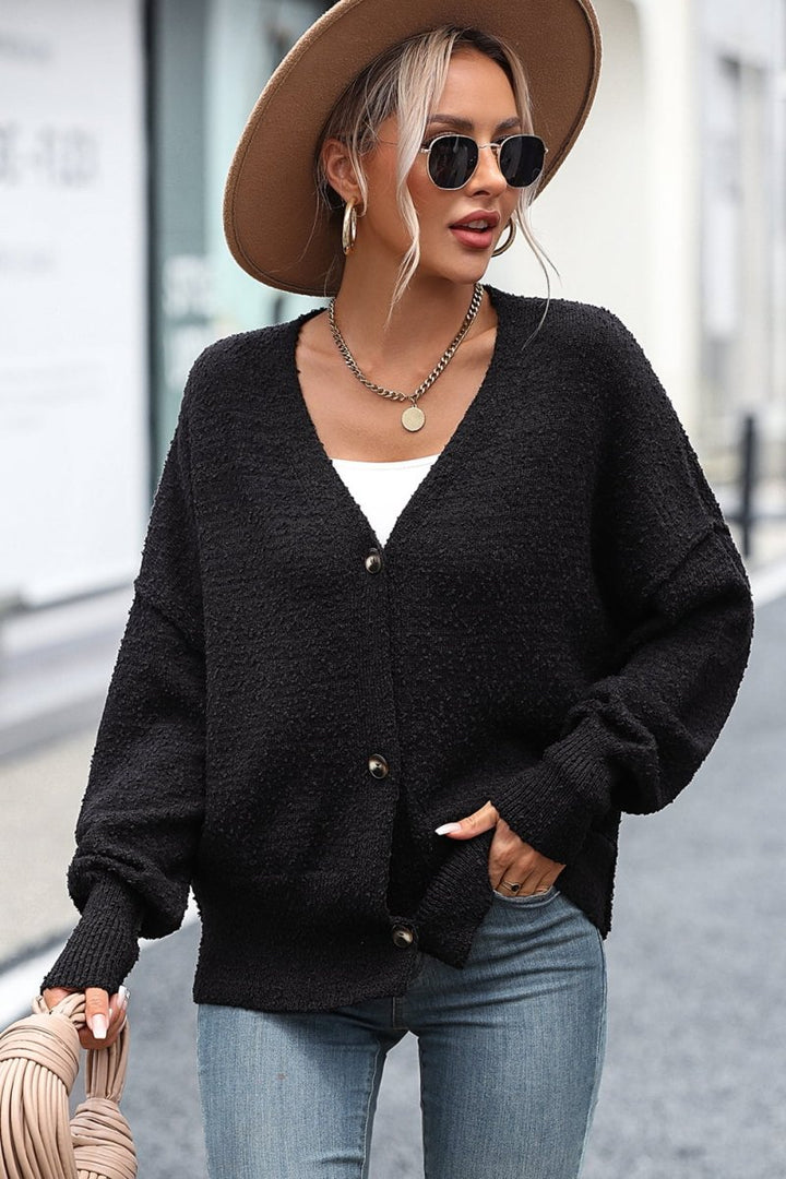 Button - Up Dropped Shoulder Cardigan - Outerwear