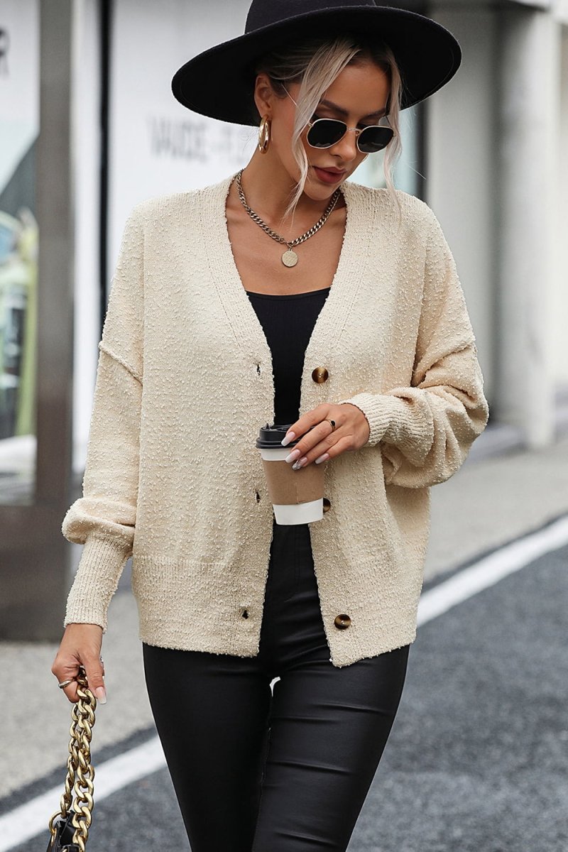 Button - Up Dropped Shoulder Cardigan - Outerwear