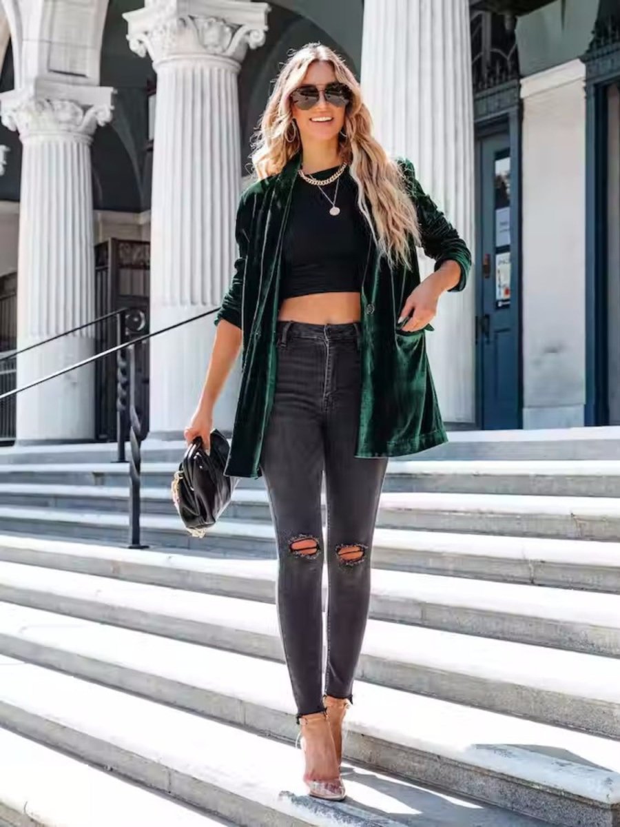 Button Up Long Sleeve Blazer with Pocket - Blazer Suit