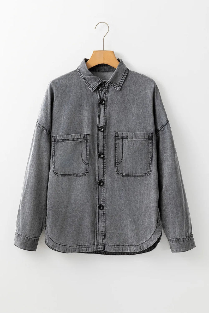 Button Up Long Sleeve Denim Jacket - Outerwear