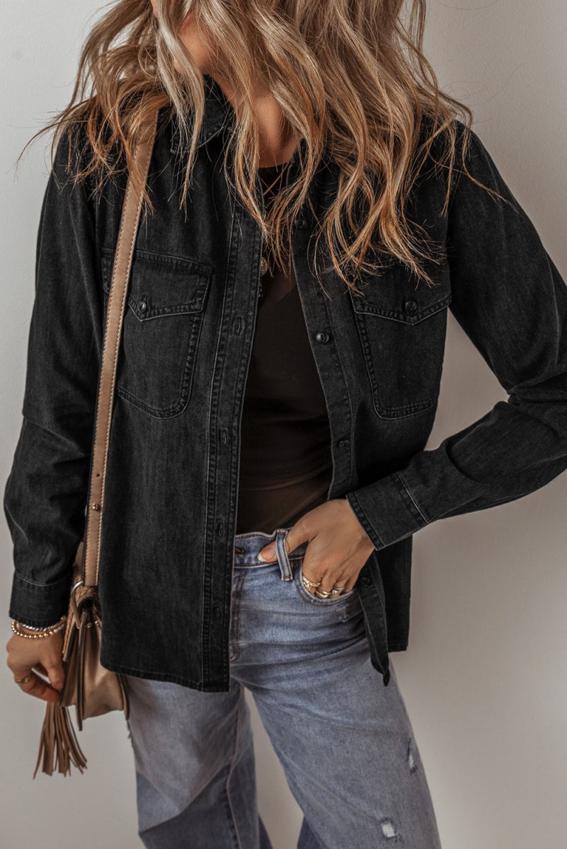 Button Up Long Sleeve Denim Jacket - Outerwear