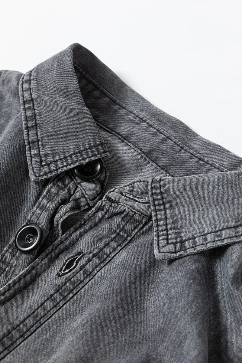 Button Up Long Sleeve Denim Jacket - Outerwear