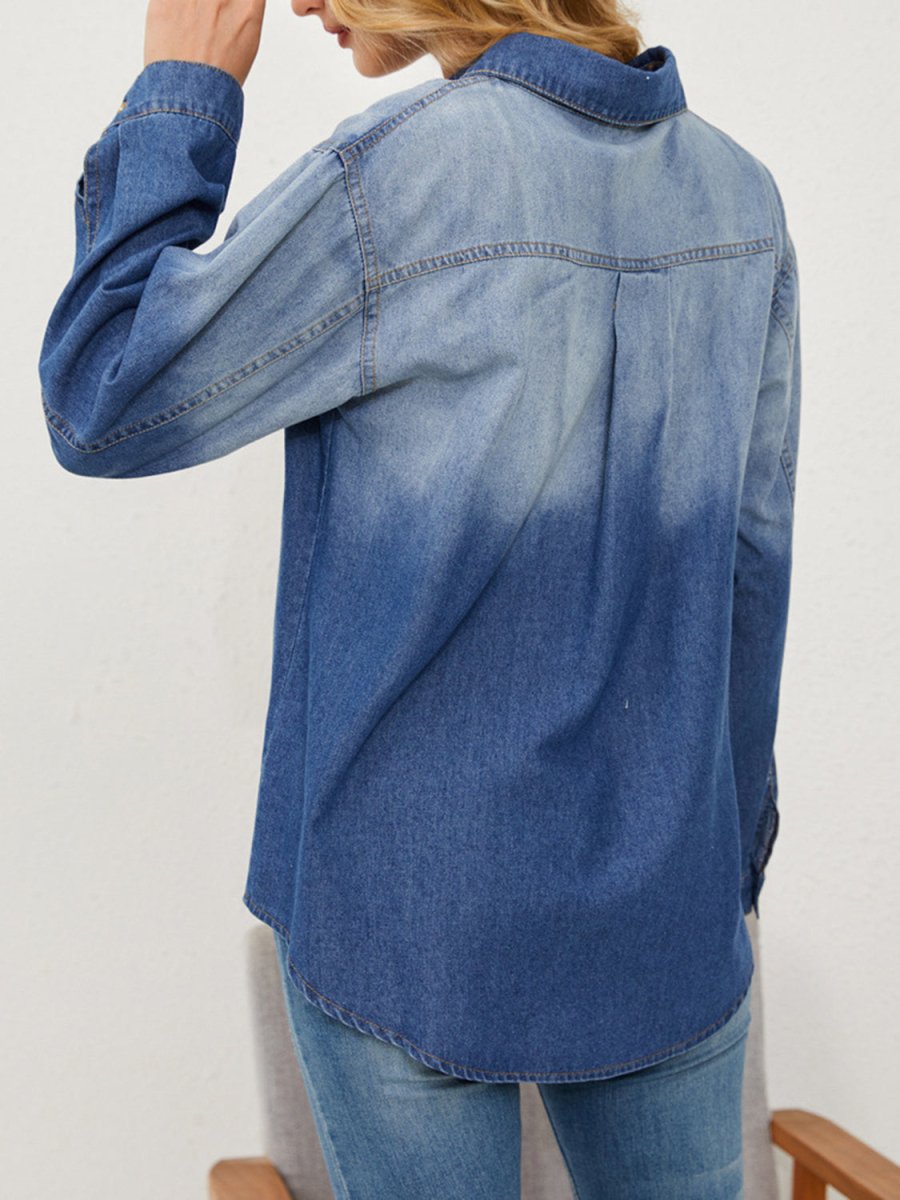 Button Up Long Sleeve Denim Jacket - Outerwear