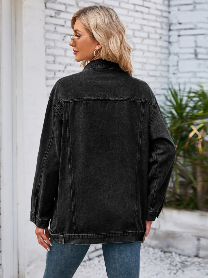 Button Up Long Sleeve Denim Jacket - Outerwear