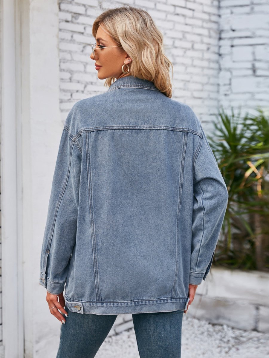 Button Up Long Sleeve Denim Jacket - Outerwear