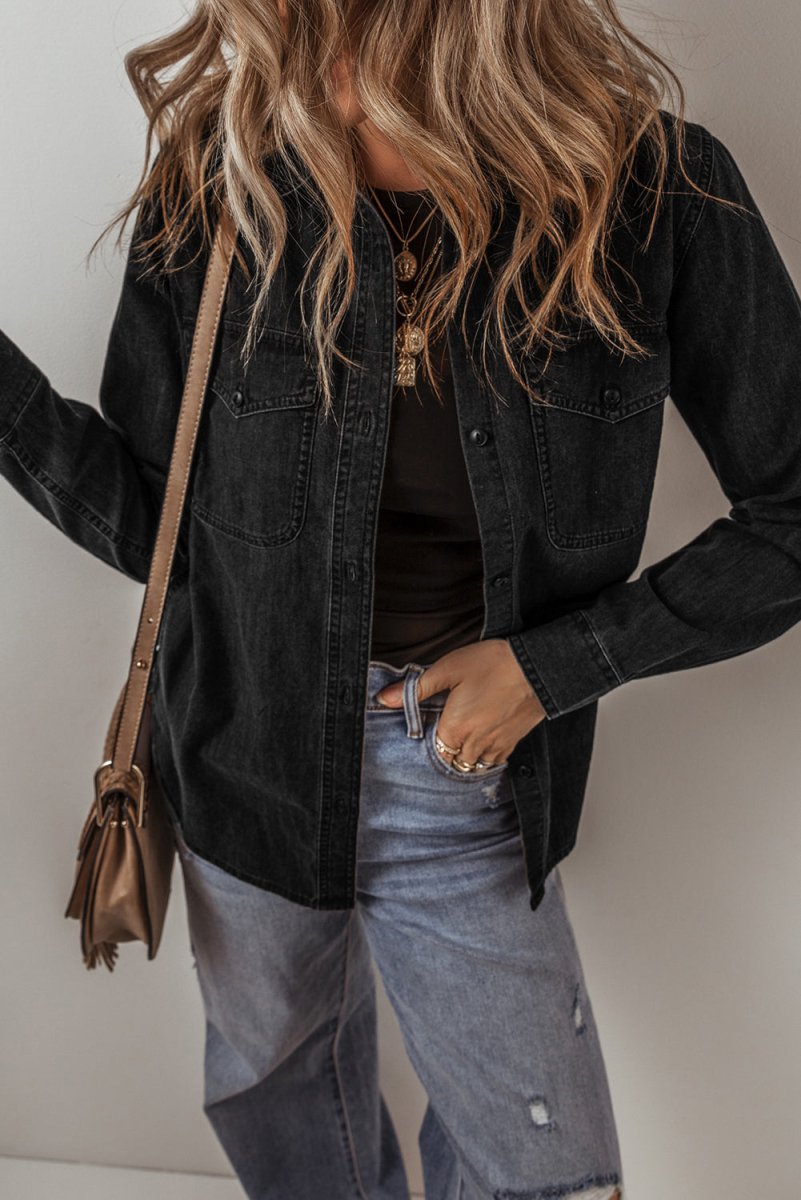 Button Up Long Sleeve Denim Jacket - Outerwear