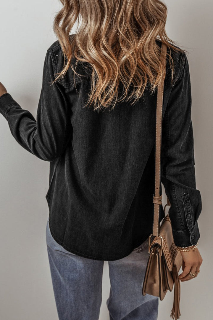 Button Up Long Sleeve Denim Jacket - Outerwear