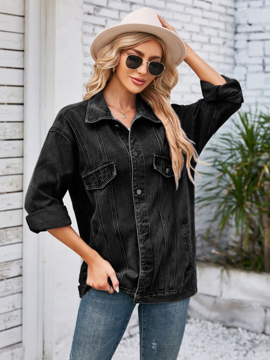 Button Up Long Sleeve Denim Jacket - Outerwear