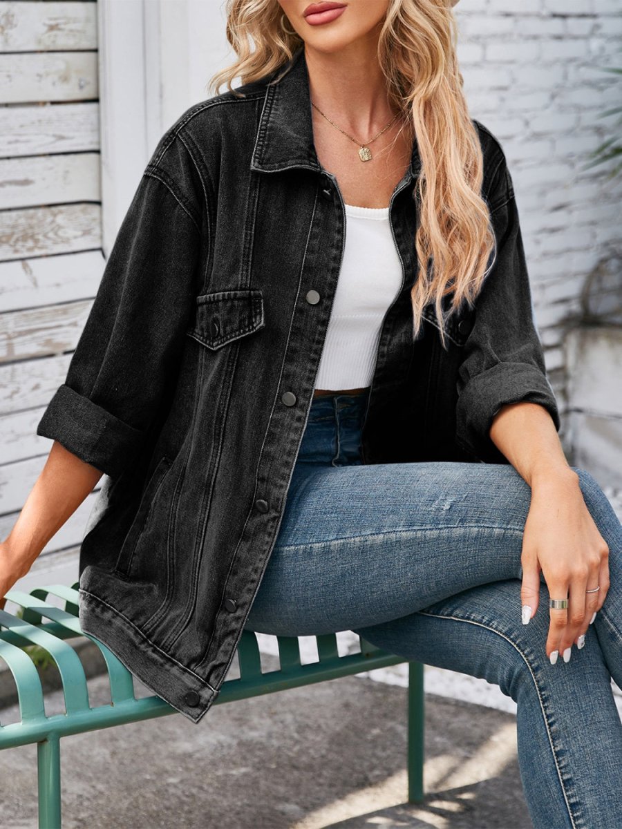 Button Up Long Sleeve Denim Jacket - Outerwear