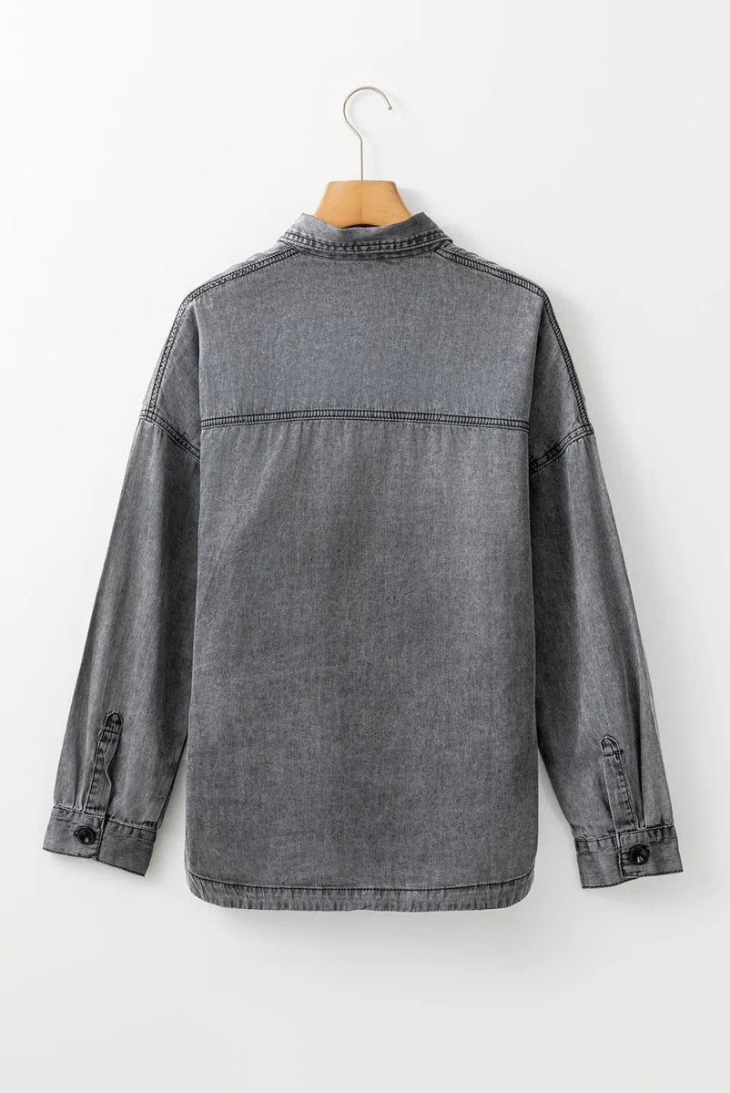 Button Up Long Sleeve Denim Jacket - Outerwear