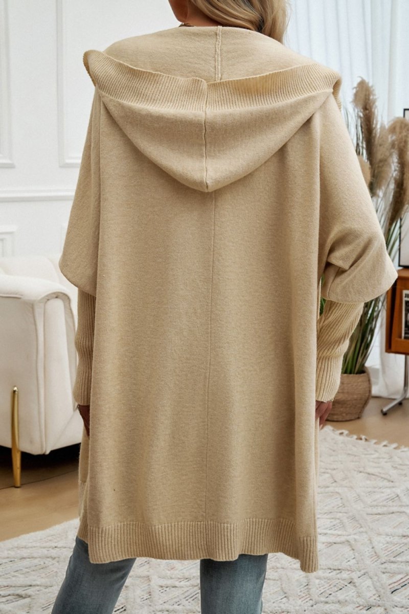 Button Up Long Sleeve Hooded Cardigan - Outerwear