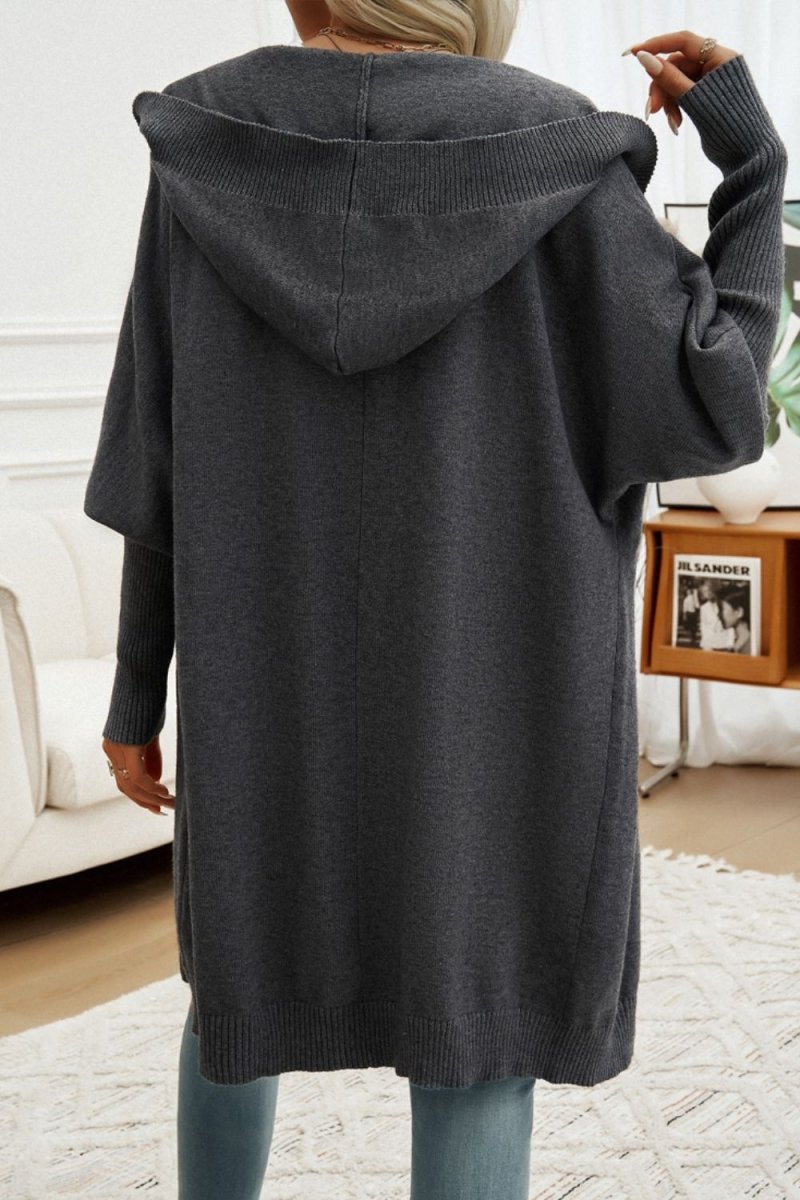 Button Up Long Sleeve Hooded Cardigan - Outerwear