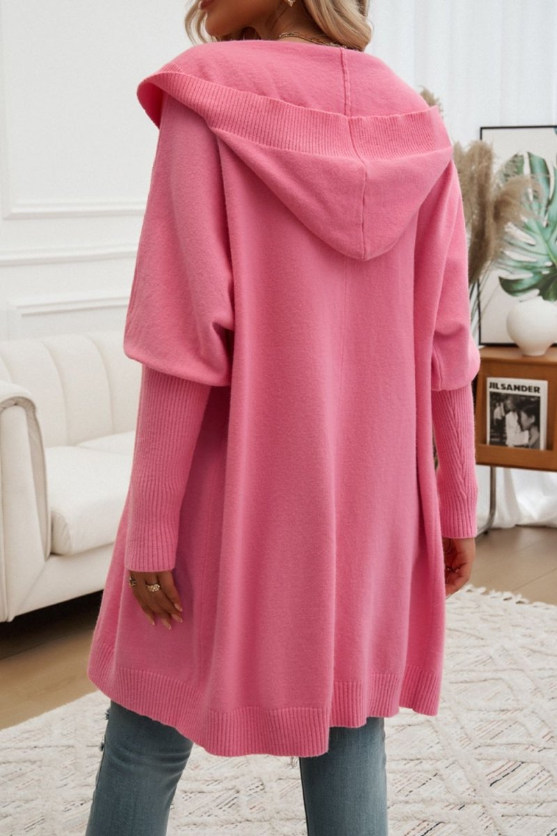 Button Up Long Sleeve Hooded Cardigan - Outerwear