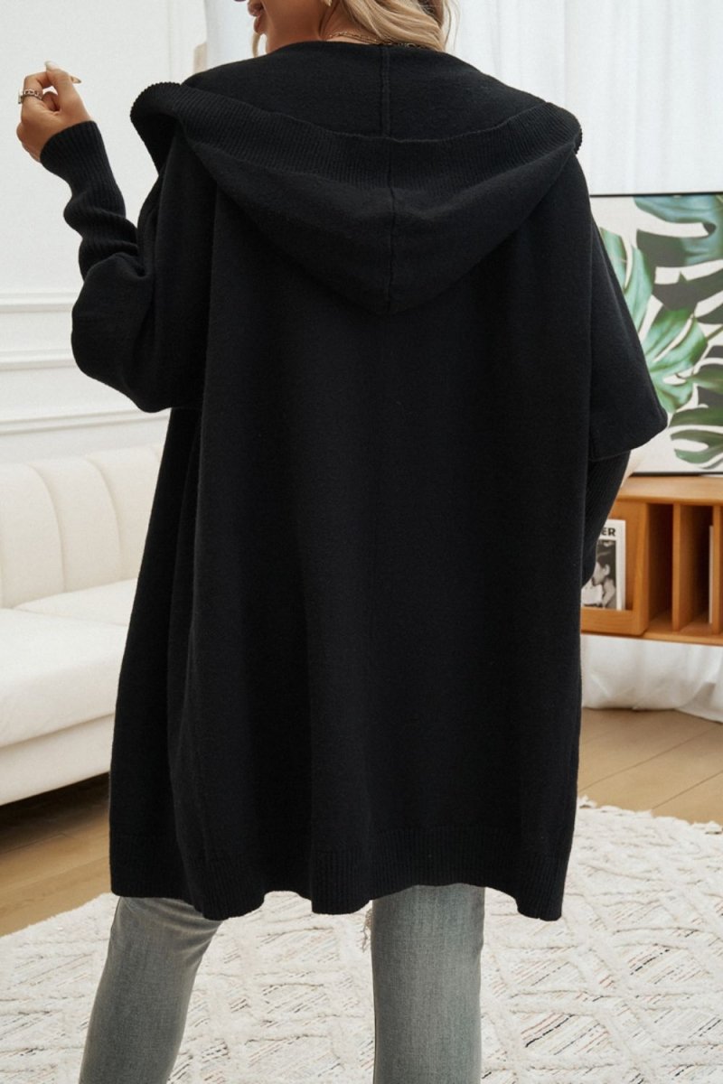Button Up Long Sleeve Hooded Cardigan - Outerwear