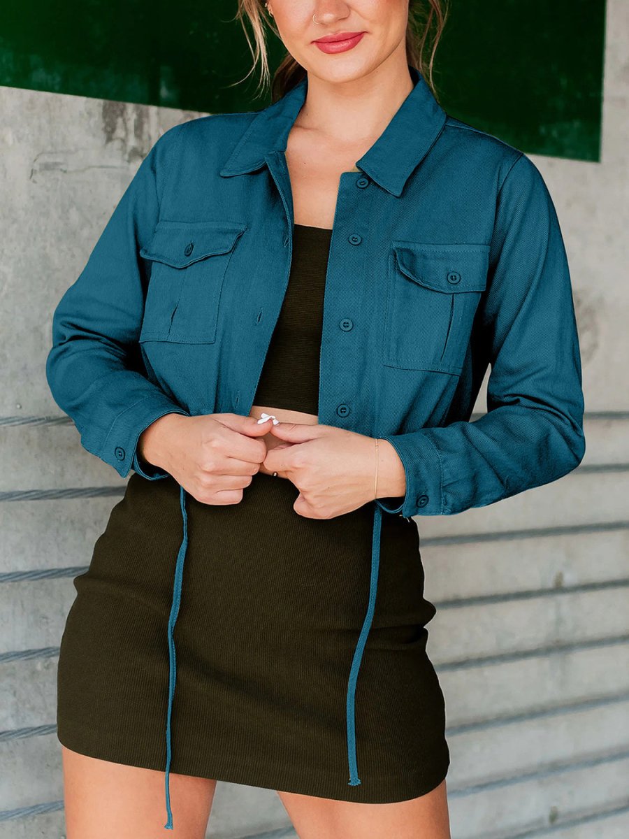 Button Up Long Sleeve Jacket - Outerwear
