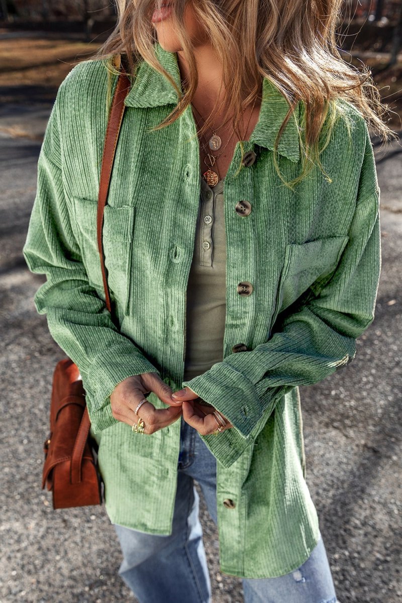 Button Up Long Sleeve Jacket - Outerwear