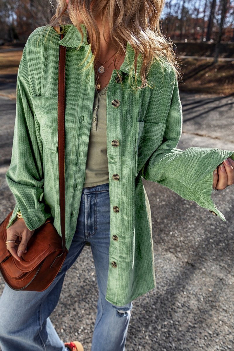 Button Up Long Sleeve Jacket - Outerwear