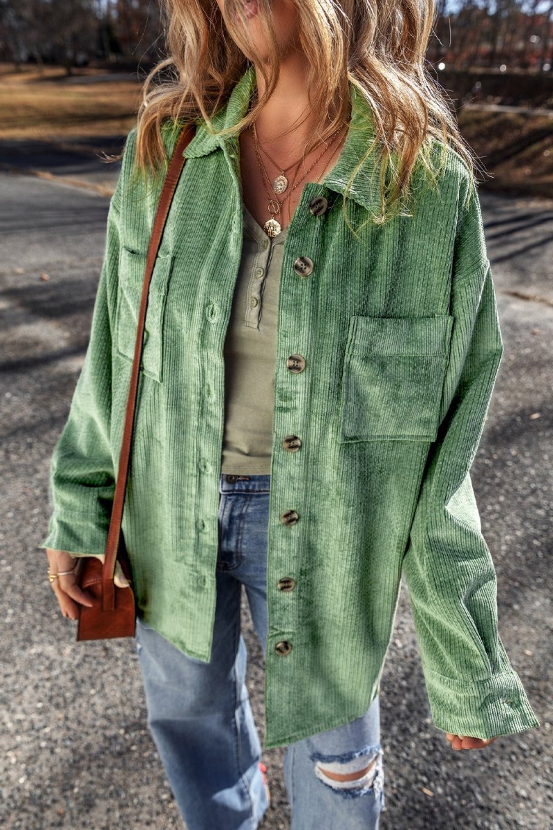 Button Up Long Sleeve Jacket - Outerwear