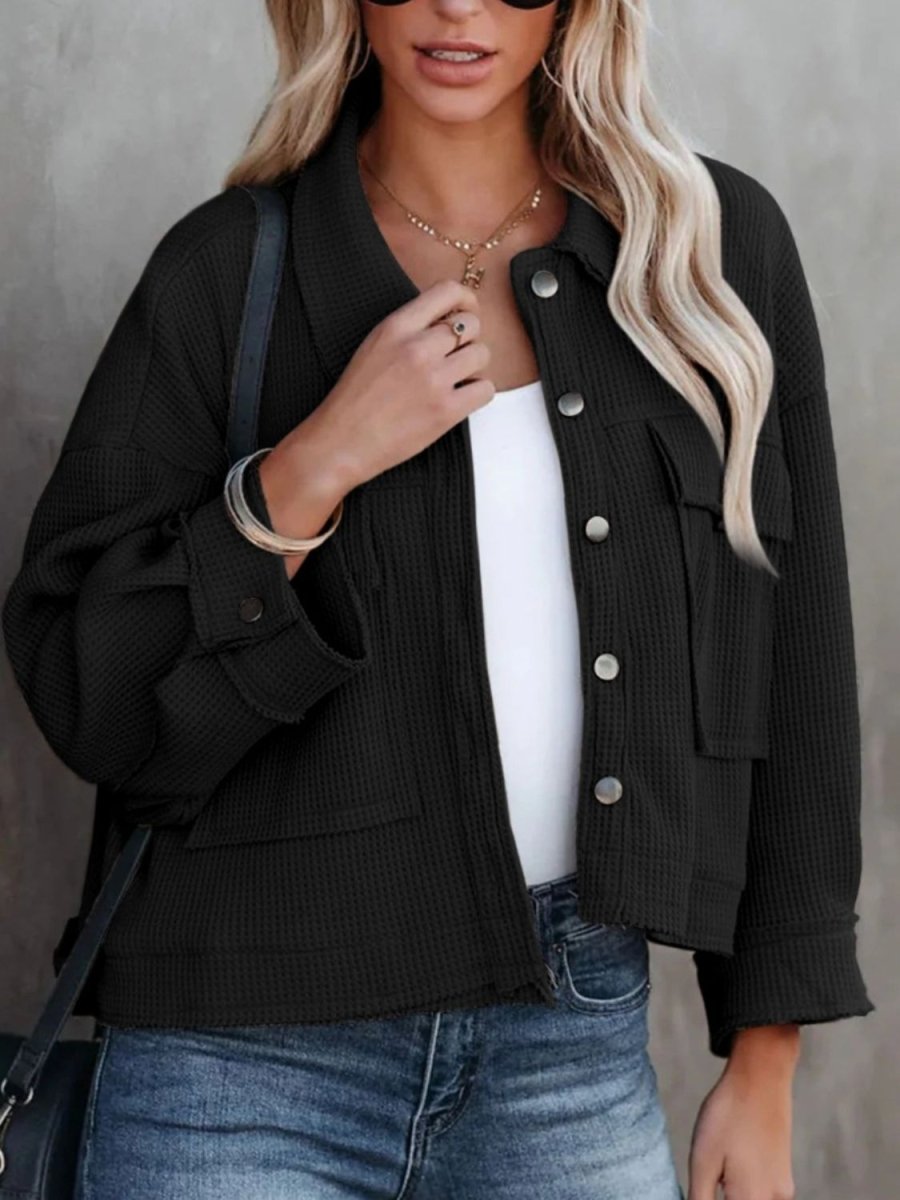 Button Up Long Sleeve Jacket - Outerwear