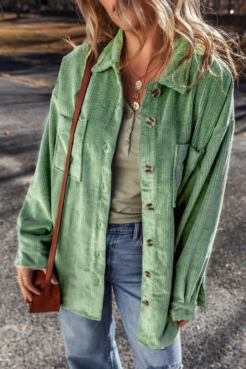 Button Up Long Sleeve Jacket - Outerwear
