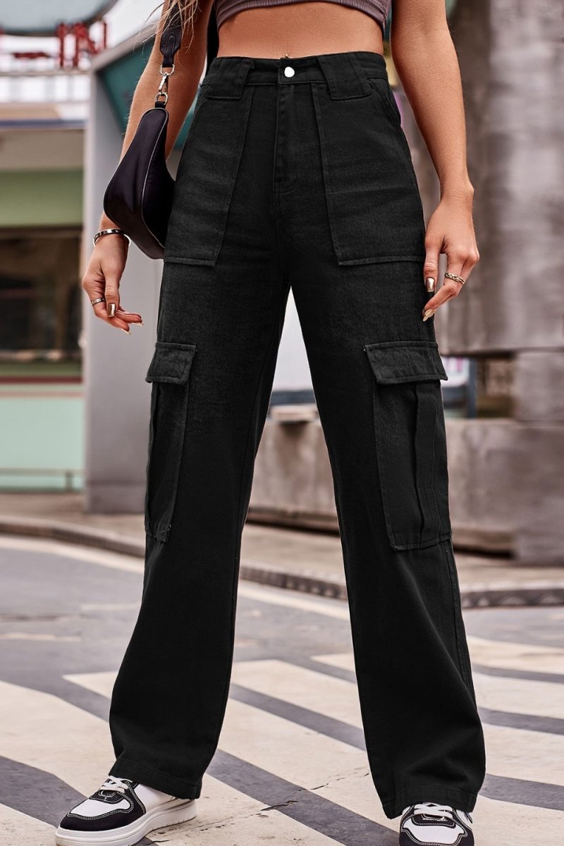 Buttoned High Waist Loose Fit Jeans - Bottoms