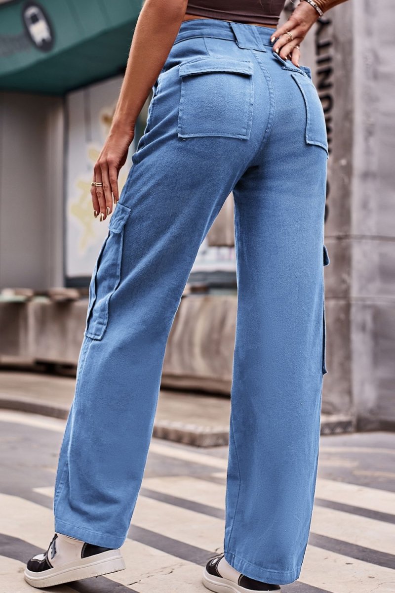 Buttoned High Waist Loose Fit Jeans - Bottoms