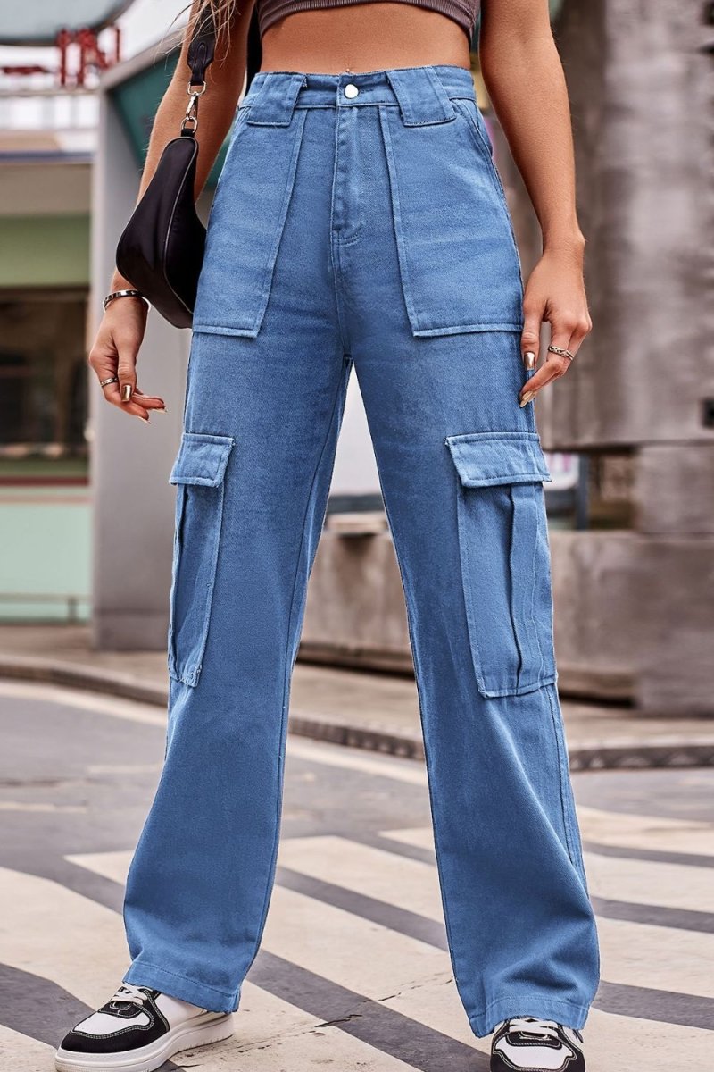 Buttoned High Waist Loose Fit Jeans - Bottoms