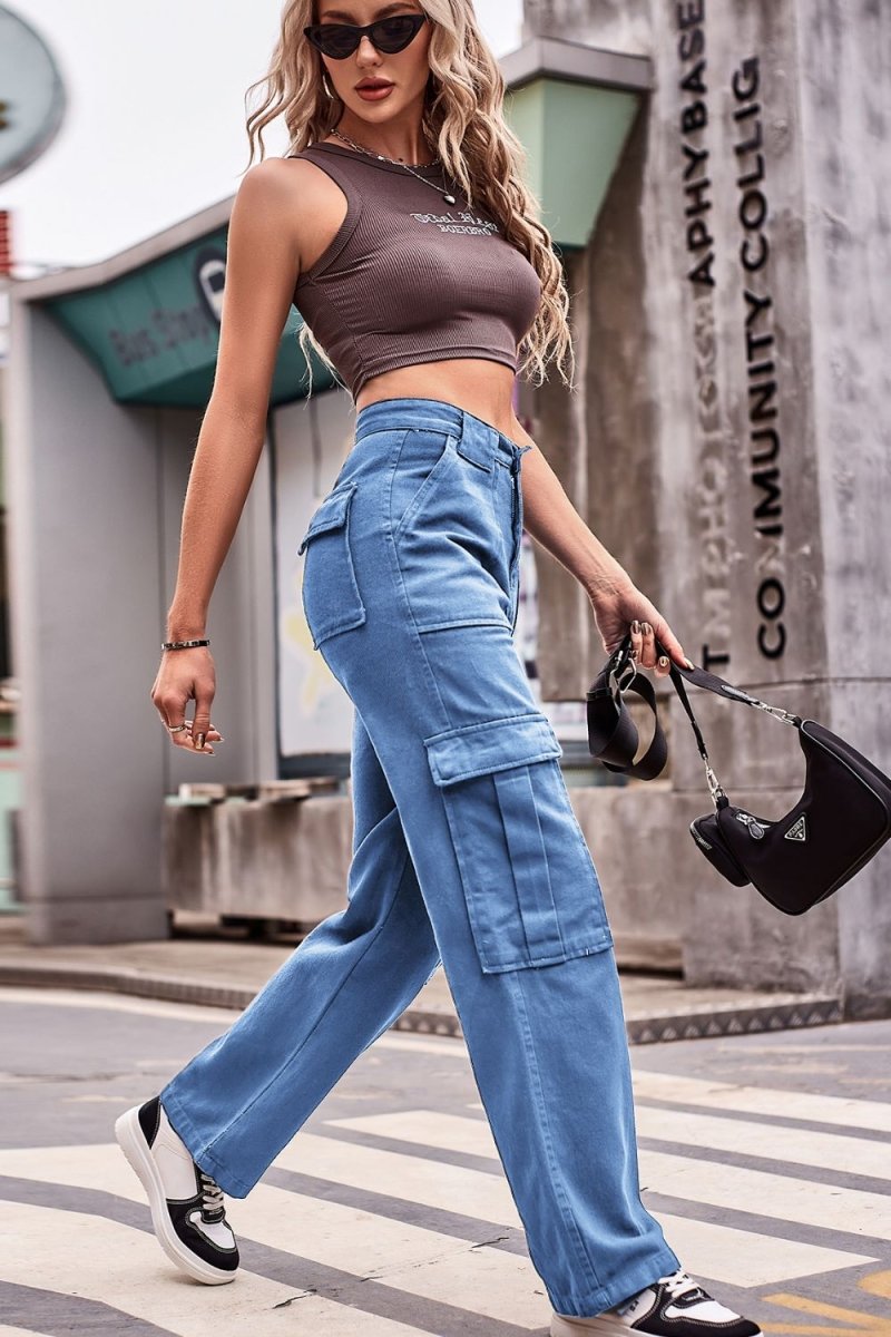 Buttoned High Waist Loose Fit Jeans - Bottoms