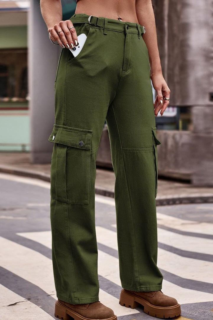 Buttoned Loose Fit Jeans with Pockets - Bottoms
