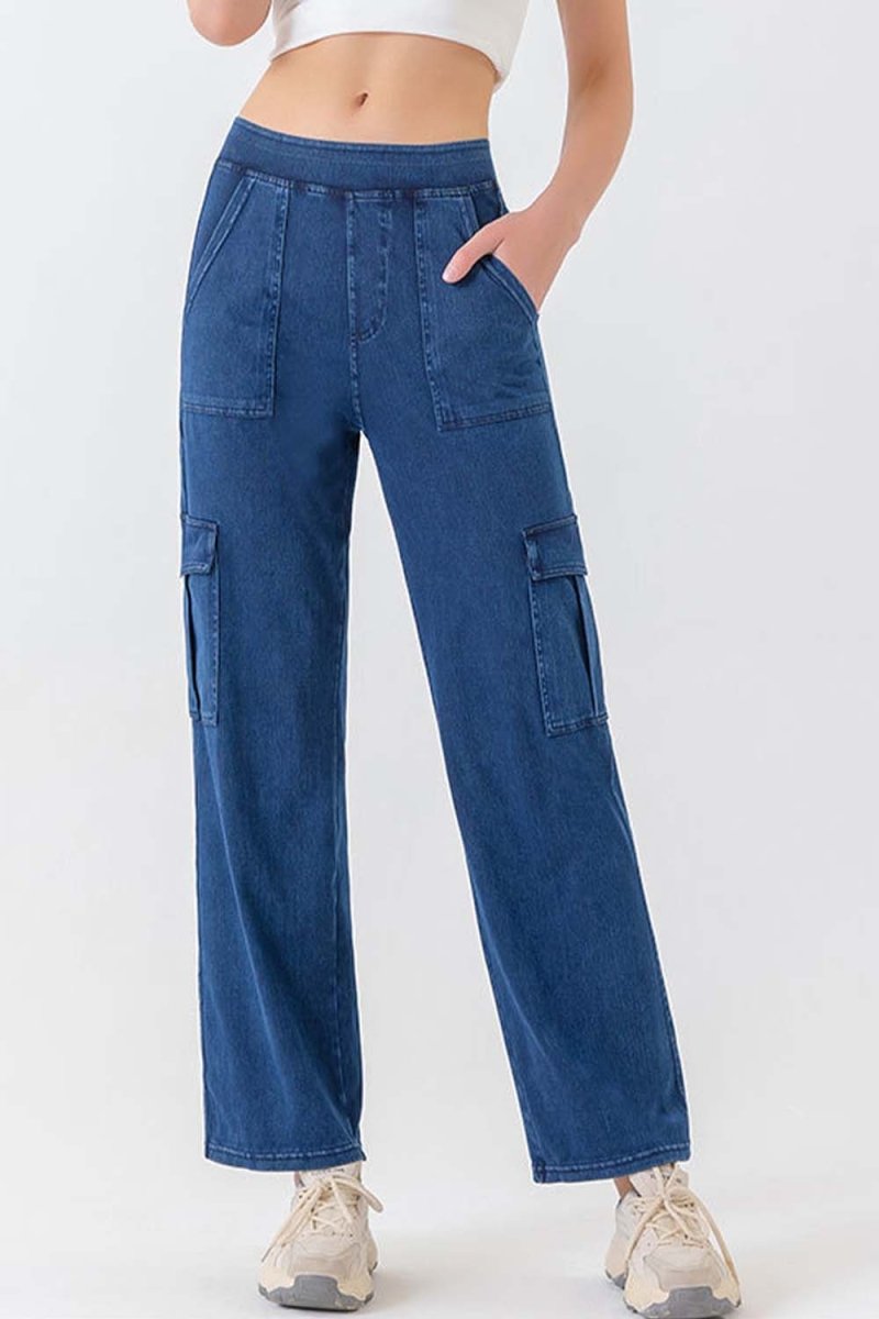 Buttoned Pocketed Long Jeans - Bottoms