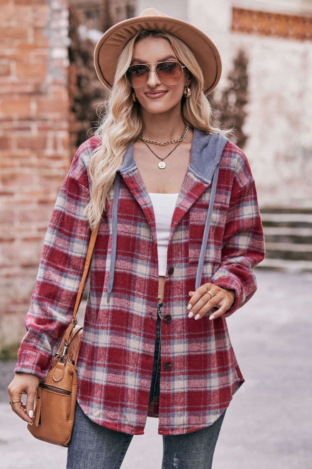 Mandy Plaid Dropped Shoulder Hooded Longline Jacket