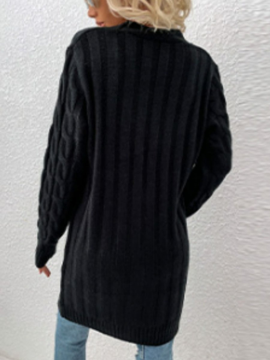Cable - Knit Button Down Cardigan with Pockets - Outerwear