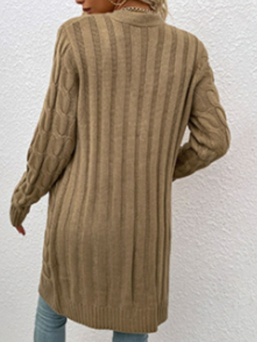 Cable - Knit Button Down Cardigan with Pockets - Outerwear
