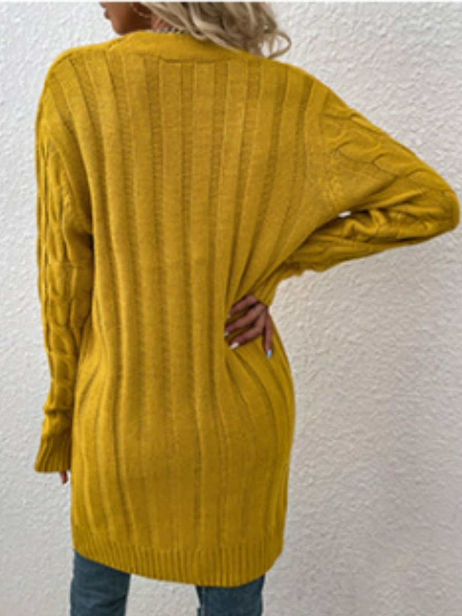 Cable - Knit Button Down Cardigan with Pockets - Outerwear