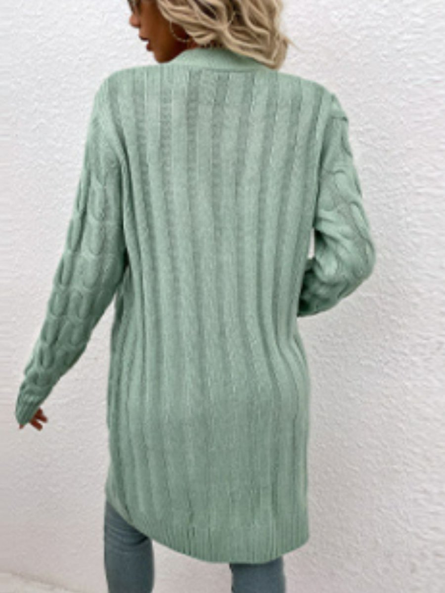 Cable - Knit Button Down Cardigan with Pockets - Outerwear