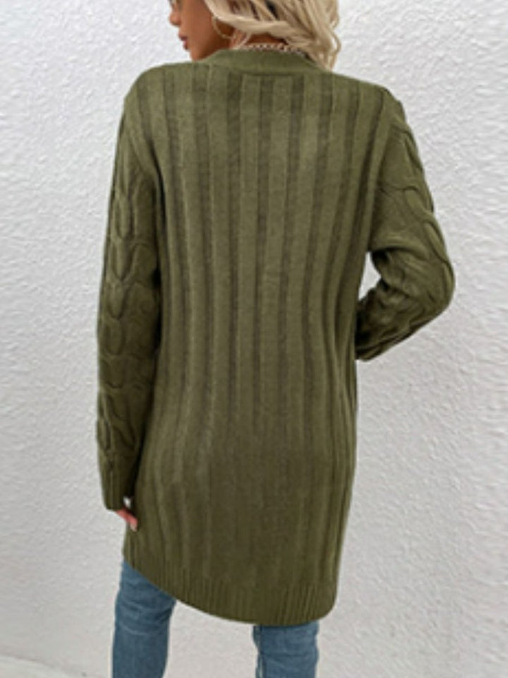 Cable - Knit Button Down Cardigan with Pockets - Outerwear