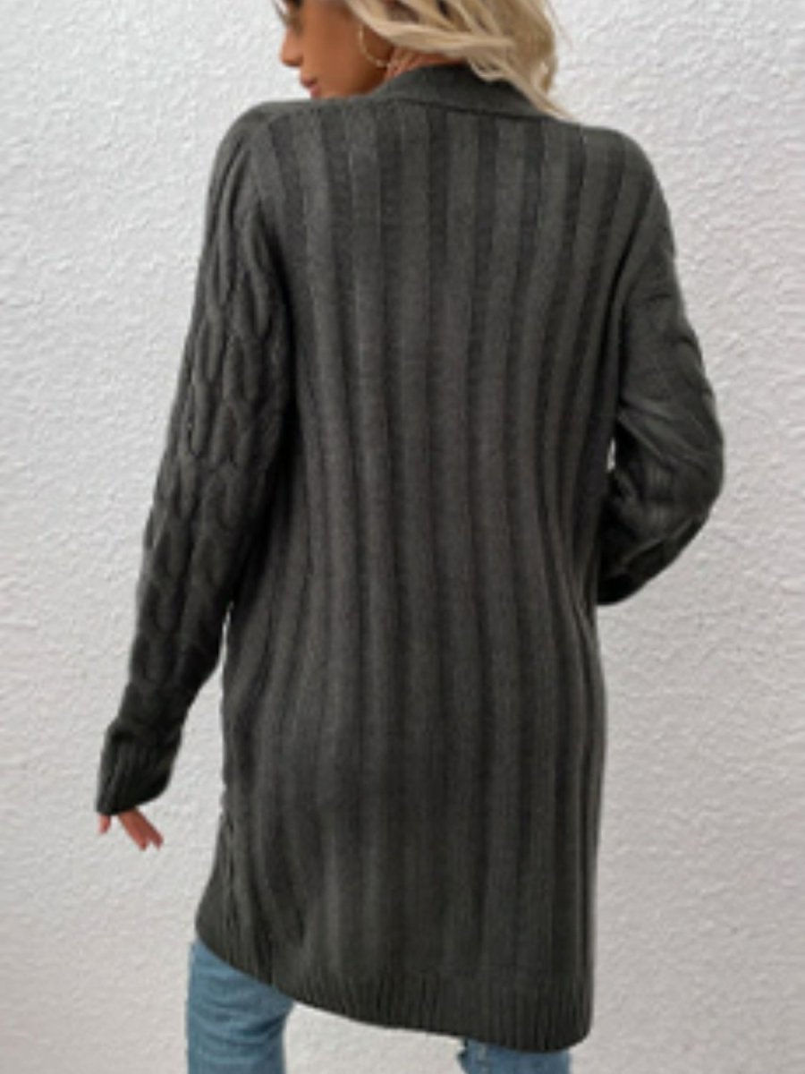 Cable - Knit Button Down Cardigan with Pockets - Outerwear