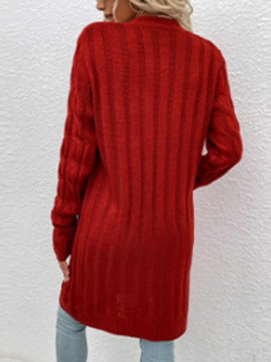 Cable - Knit Button Down Cardigan with Pockets - Outerwear