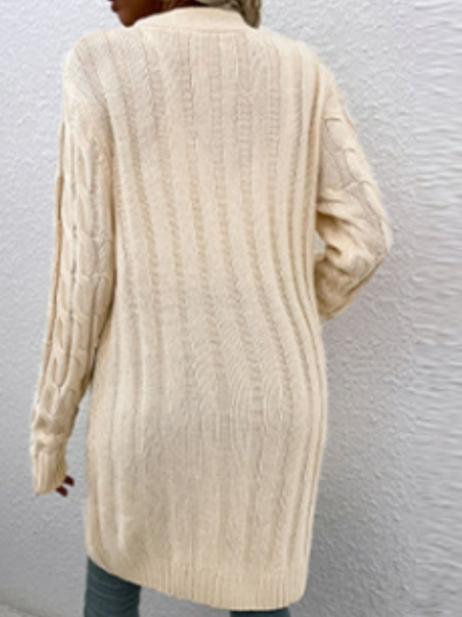 Cable - Knit Button Down Cardigan with Pockets - Outerwear