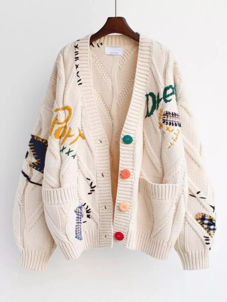 Cable Knit Button Up Cardigan - 