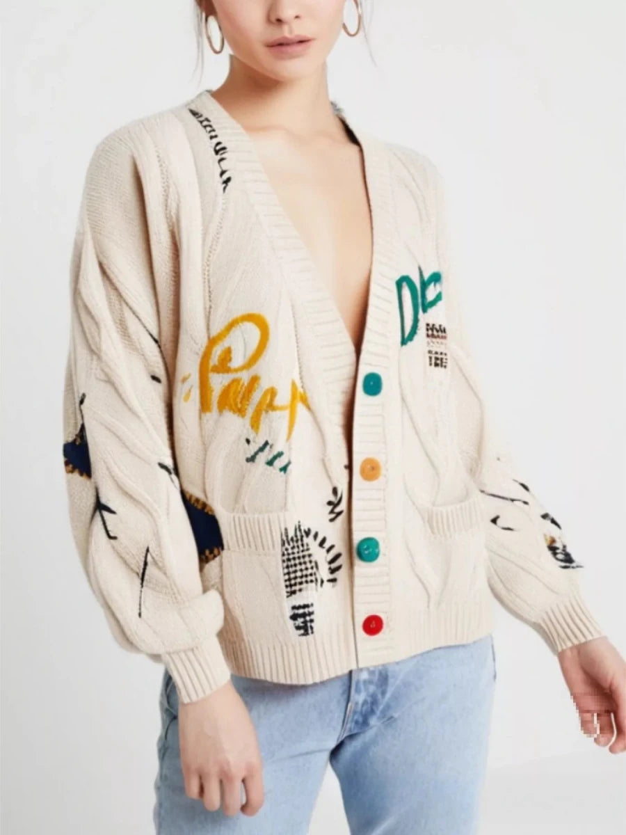 Cable Knit Button Up Cardigan - 