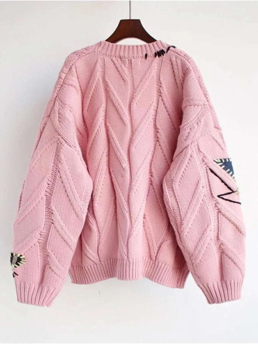 Cable Knit Button Up Cardigan - 