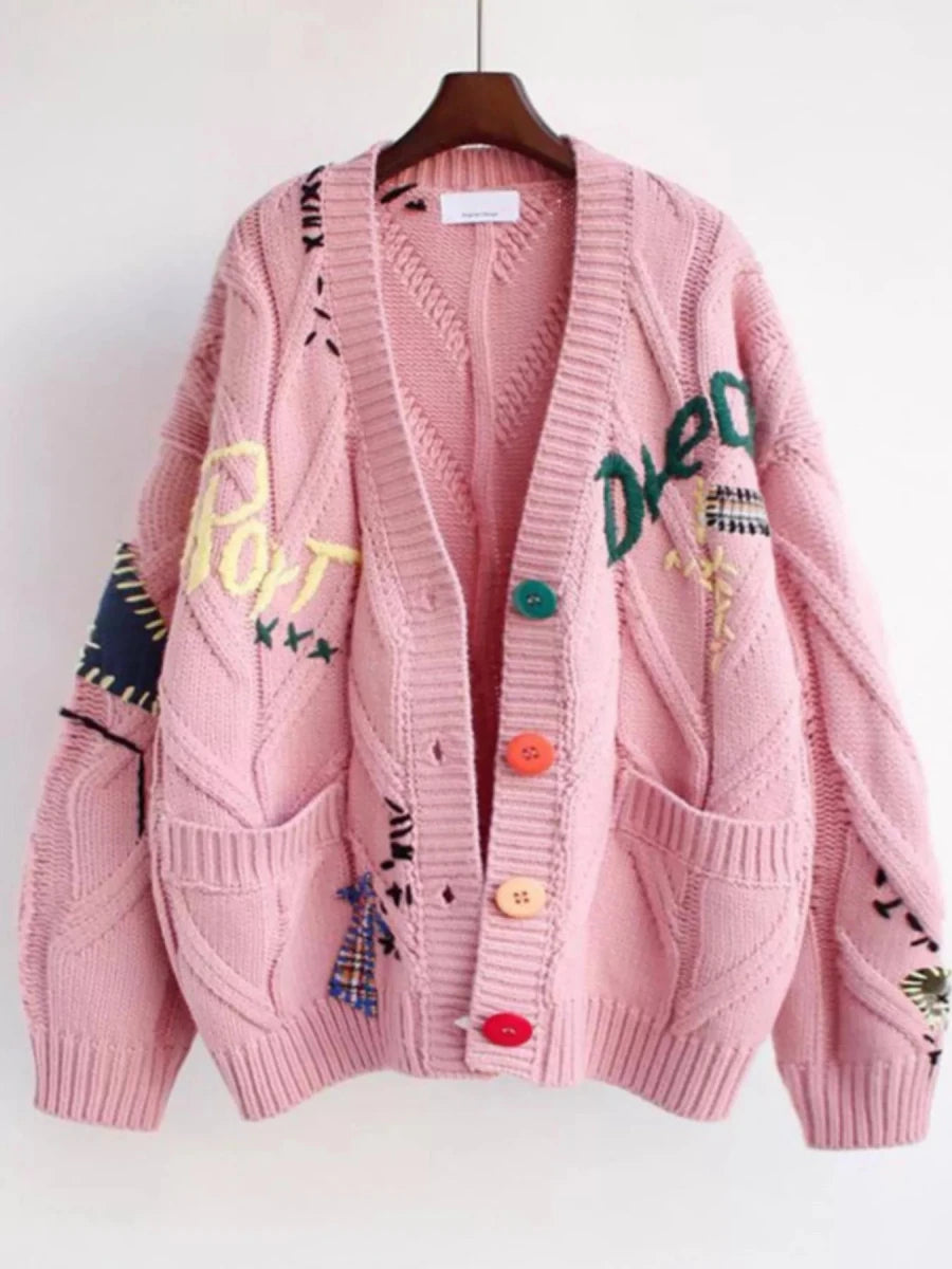 Cable Knit Button Up Cardigan - 