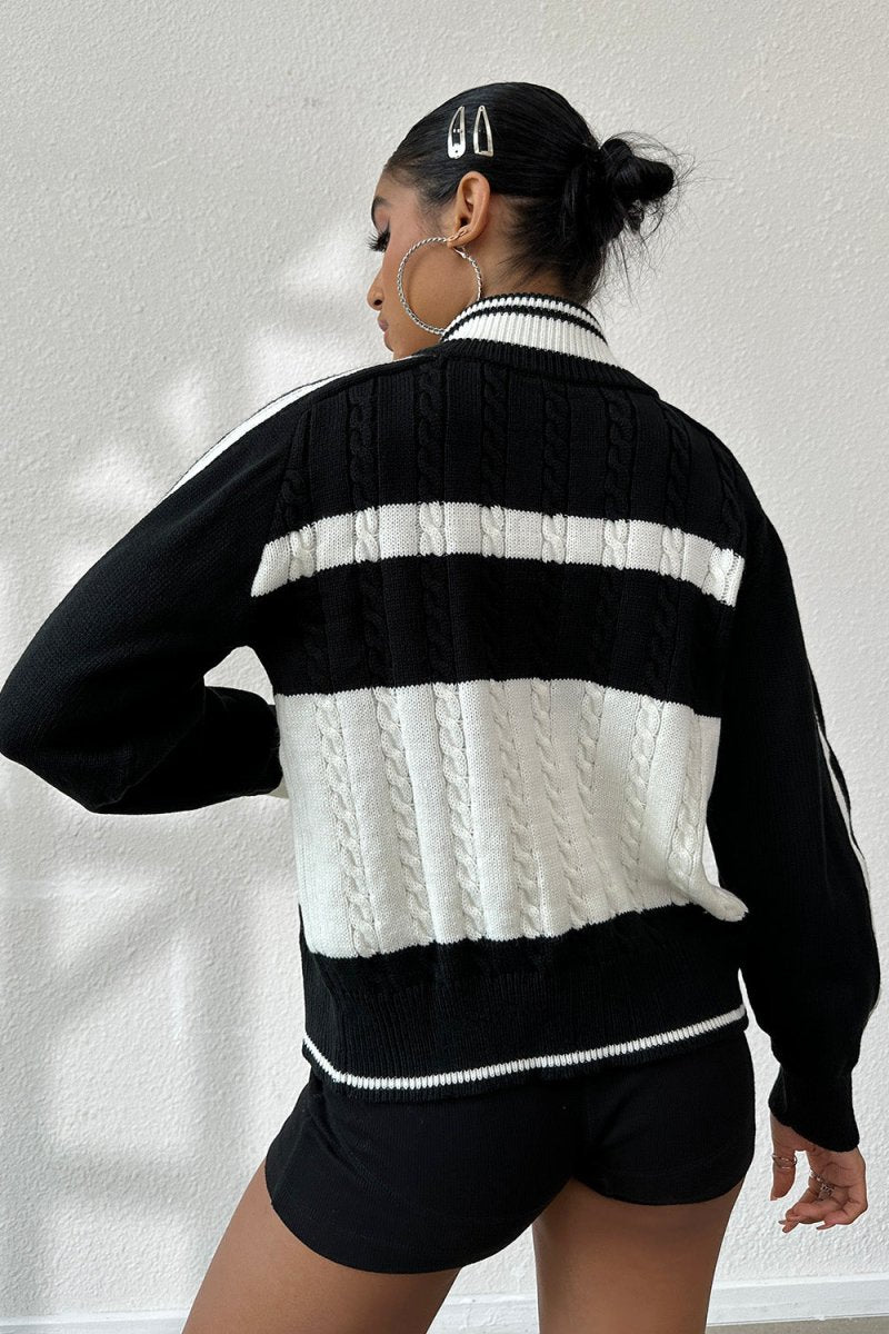 Cable - Knit Color Block Raglan Sleeve Cardigan - Outerwear