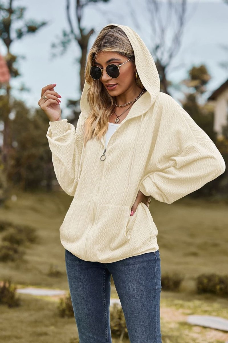 Cable - Knit Long Sleeve Hooded Jacket - Outerwear