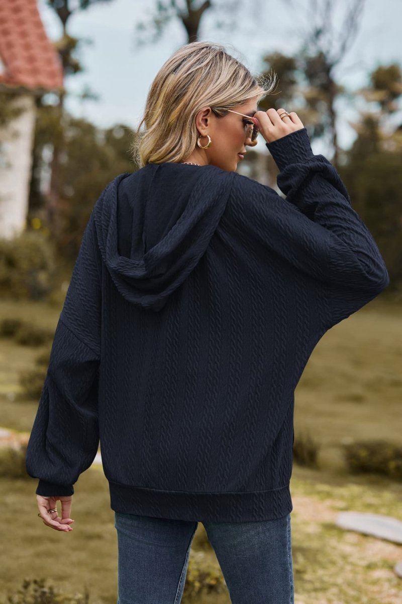 Cable - Knit Long Sleeve Hooded Jacket - Outerwear