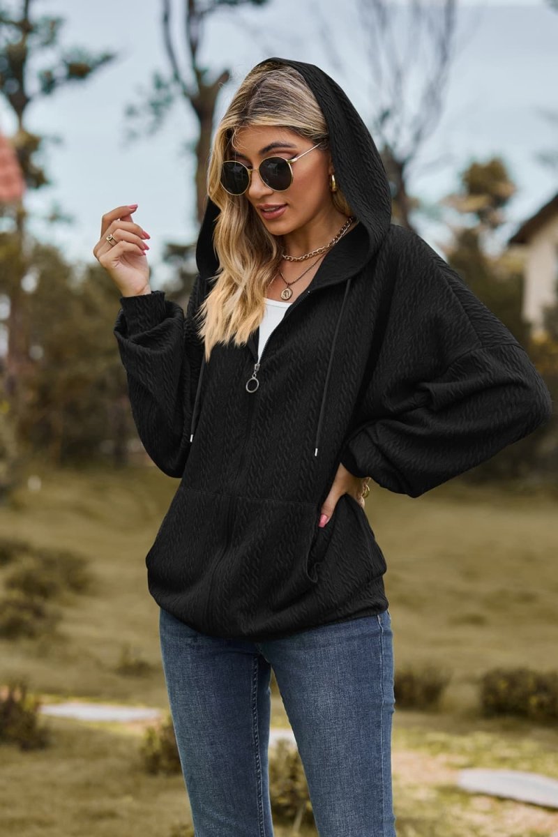 Cable - Knit Long Sleeve Hooded Jacket - Outerwear
