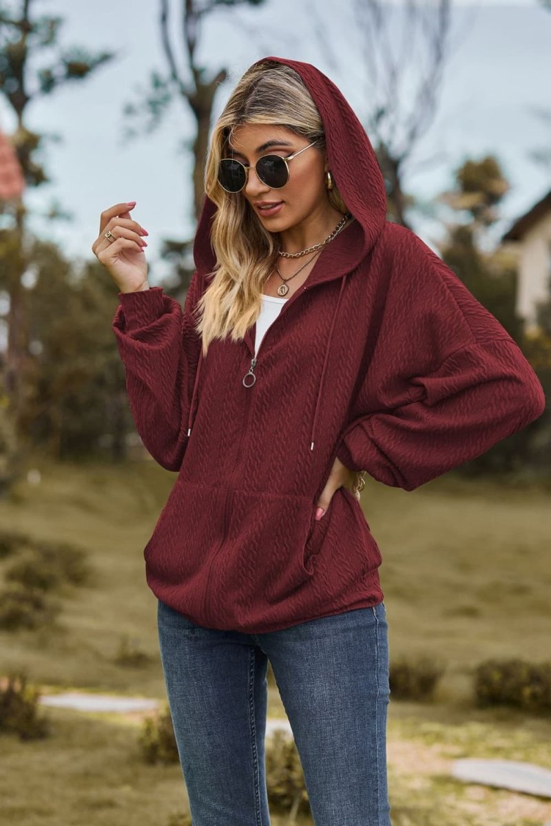 Cable - Knit Long Sleeve Hooded Jacket - Outerwear