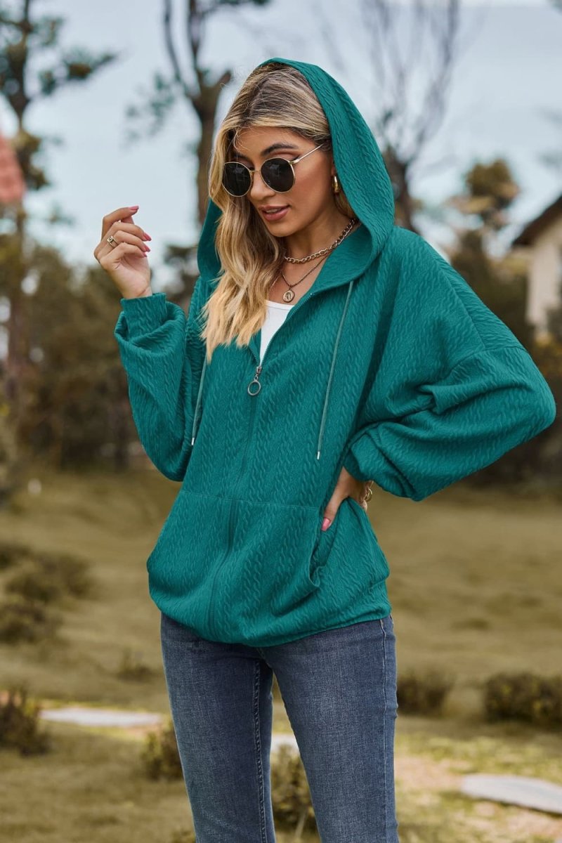Cable - Knit Long Sleeve Hooded Jacket - Outerwear