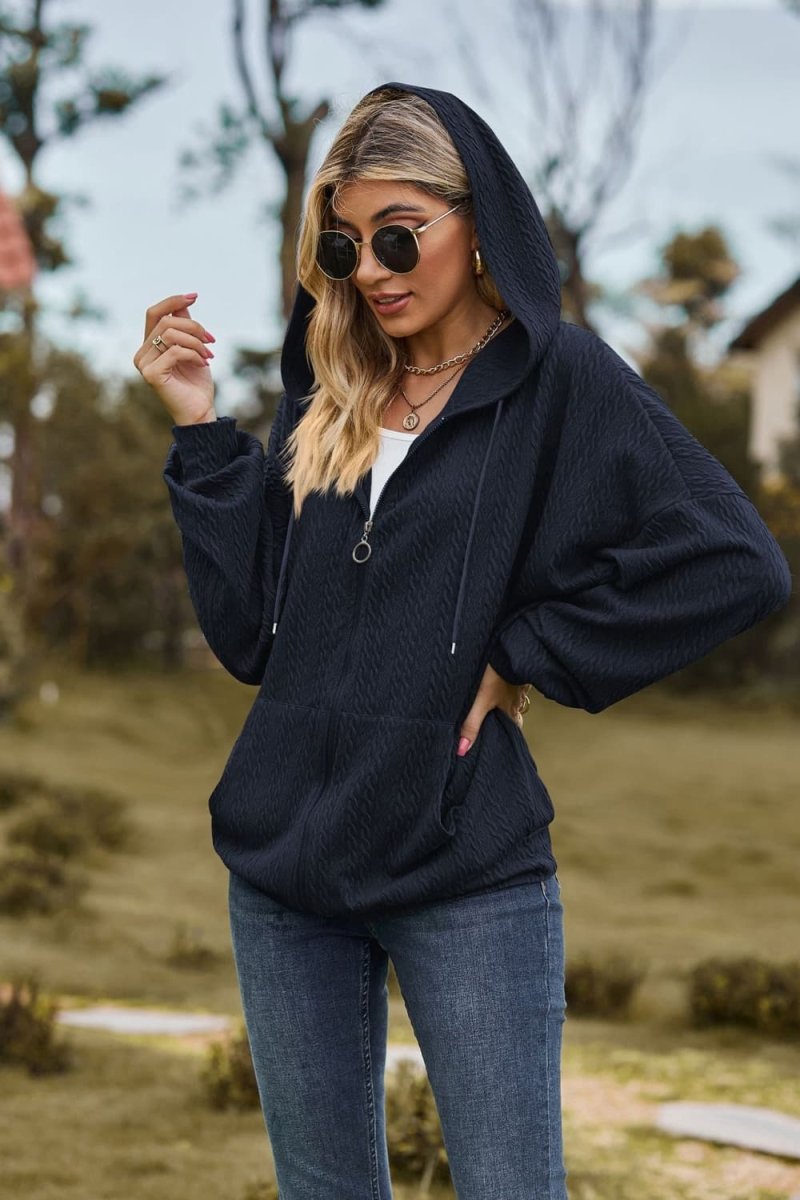 Cable - Knit Long Sleeve Hooded Jacket - Outerwear